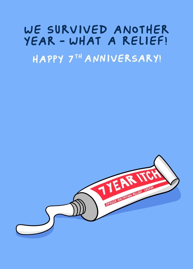 Funny Anniversary Card - 7 Year Itch 7th Anniversary Card For Husband Or Wife
